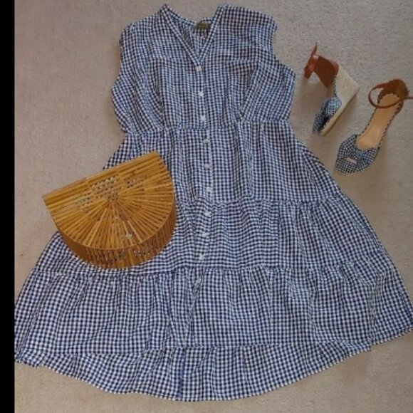 Melonie T Dresses & Skirts - Melonie Blue and White Sleeveless Checkered Midi Dress Sz 20W